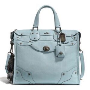 Coach Elevated Rhyder 33 Cornflower Blue Pebbled Suede Leather Shoulder Bag